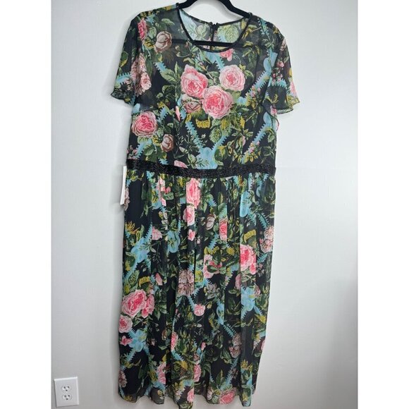 MAC DUGGAL FLORAL ILLUSION FLUTTER SLEEVE MIDI DRESS Size 16 NEW 9149 - Picture 4 of 8